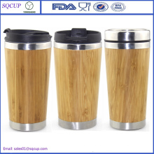 Eco-Friendly 450ml Double Wall Inner Stainless Steel Outer 100% Natural Bamboo Coffee Cup Mug